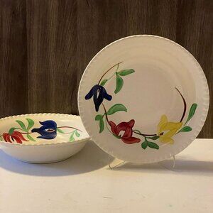 Blue Ridge Southern Pottery Carnival Hand Painted Ceramic Bowls Vintage Set/Two